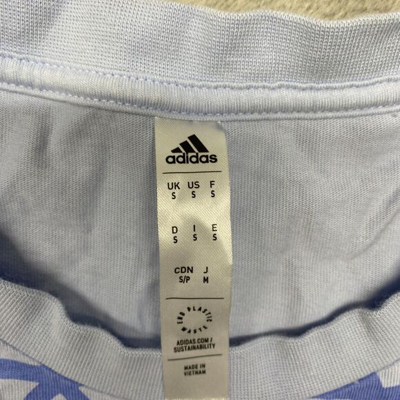 adidas Shirt Mens Small Blue All Over‎ Print Logo Crew Neck Tee Cotton - Picture 3 of 8